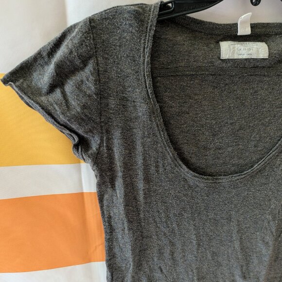 AllSaints Dark Grey Brown Scoop Neck Shirt Layering Worn Distressed Grunge 6 - Picture 9 of 11